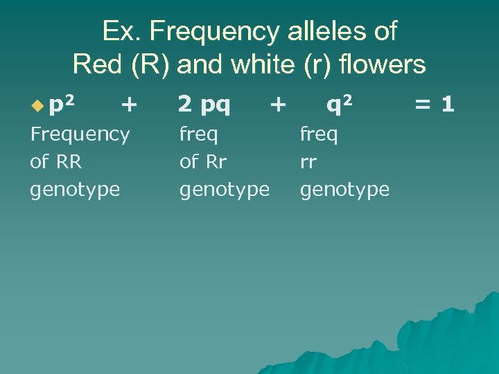 Ex. Frequency alleles of Red (R) and white (r) flowers u p 2 +