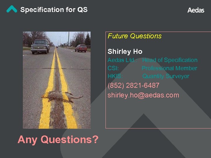 Specification for QS Future Questions Shirley Ho Aedas Ltd. : Head of Specification CSI: