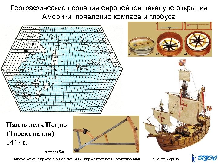 Географические познания европейцев накануне открытия Америки: появление компаса и глобуса Паоло дель Поццо (Тоосканелли)