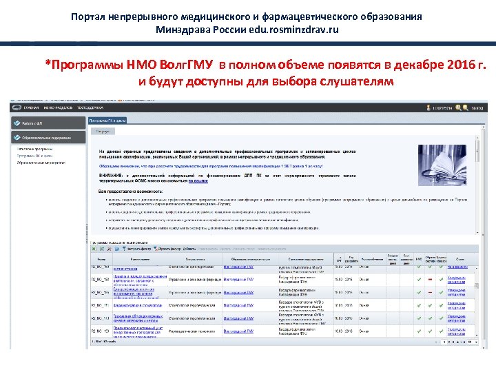 Портал непрерывного медицинского и фармацевтического образования Минздрава России edu. rosminzdrav. ru *Программы НМО Волг.