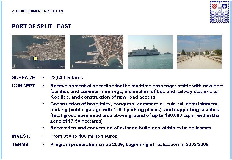 2. DEVELOPMENT PROJECTS PORT OF SPLIT - EAST SURFACE • 23, 54 hectares CONCEPT