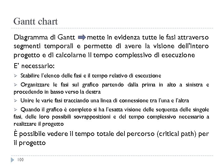 Gantt chart Diagramma di Gantt mette in evidenza tutte le fasi attraverso segmenti temporali
