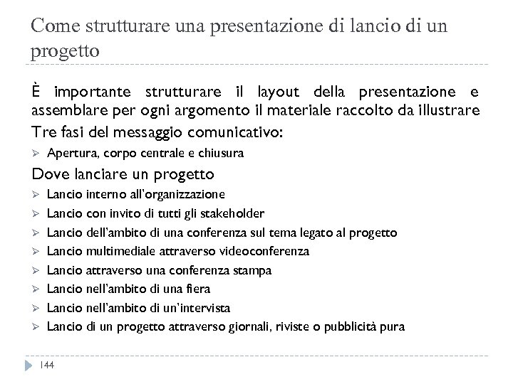 Come strutturare una presentazione di lancio di un progetto È importante strutturare il layout