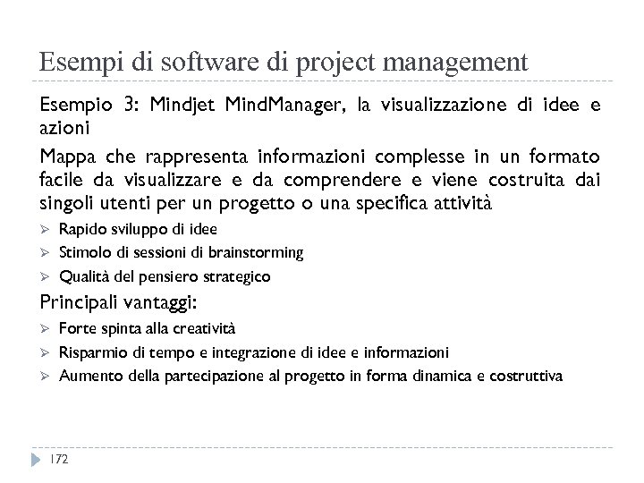 Esempi di software di project management Esempio 3: Mindjet Mind. Manager, la visualizzazione di