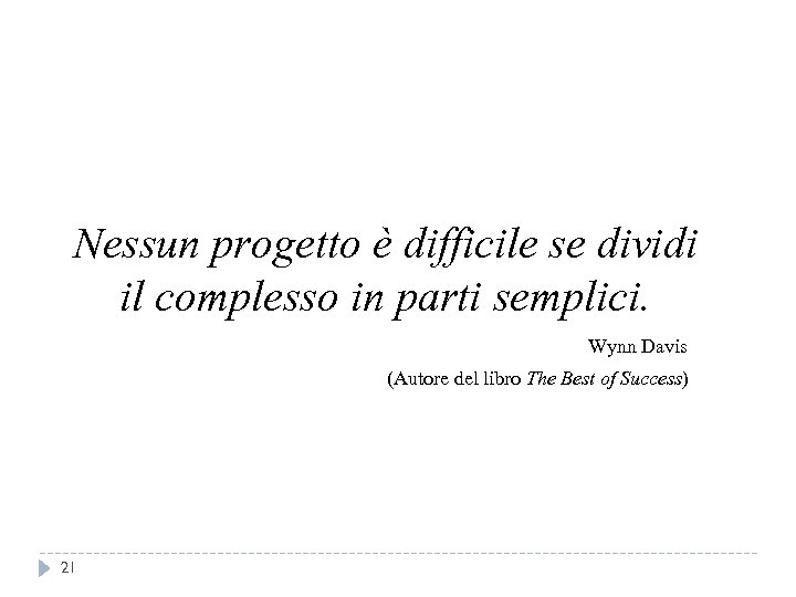 Nessun progetto è difficile se dividi il complesso in parti semplici. Wynn Davis (Autore
