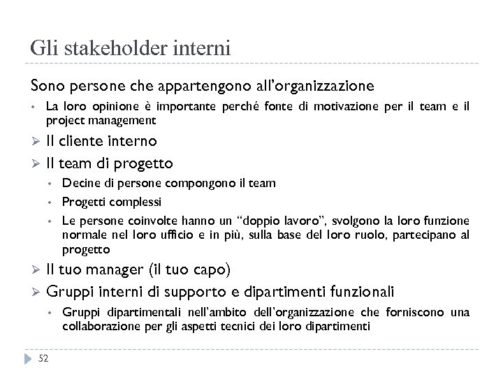 Gli stakeholder interni Sono persone che appartengono all’organizzazione La loro opinione è importante perché