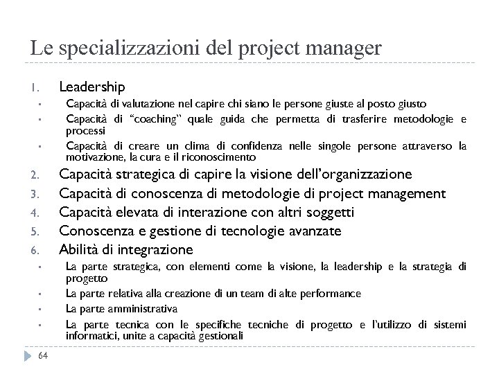 Le specializzazioni del project manager 1. • • • 2. 3. 4. 5. 6.