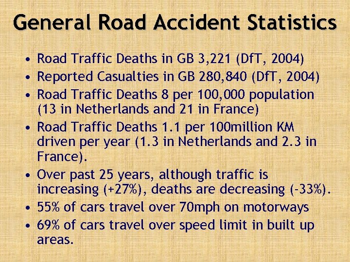 General Road Accident Statistics • Road Traffic Deaths in GB 3, 221 (Df. T,
