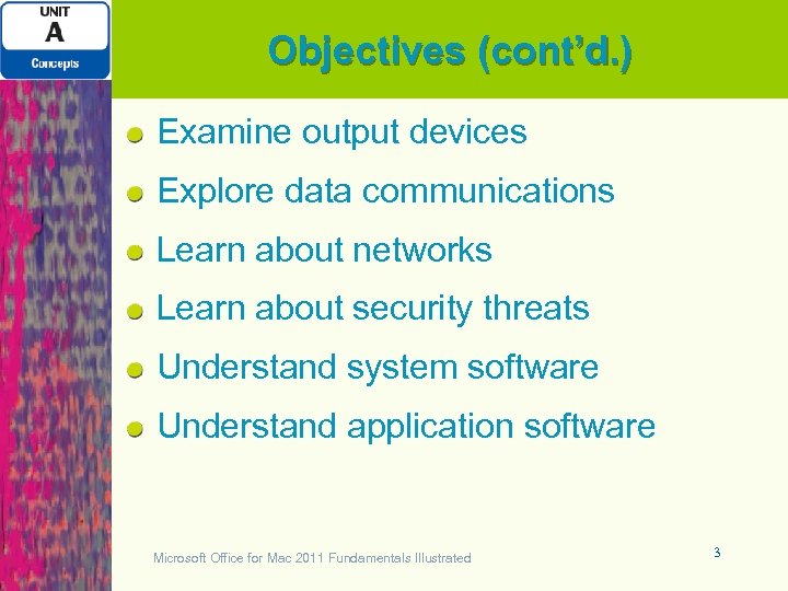 Objectives (cont’d. ) Examine output devices Explore data communications Learn about networks Learn about