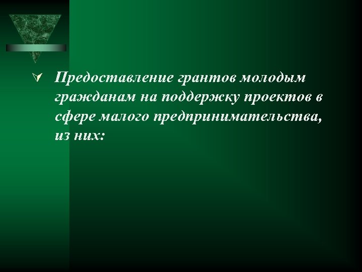  Предоставление грантов молодым гражданам на поддержку проектов в сфере малого предпринимательства, из них: