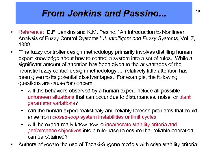 From Jenkins and Passino. . . • • • 19 Reference: D. F. Jenkins