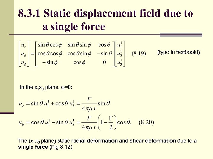 8. 3. 1 Static displacement field due to a single force (typo in textbook!)