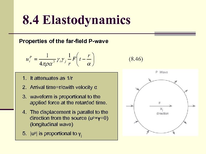 8. 4 Elastodynamics Properties of the far-field P-wave 1. It attenuates as 1/r 2.