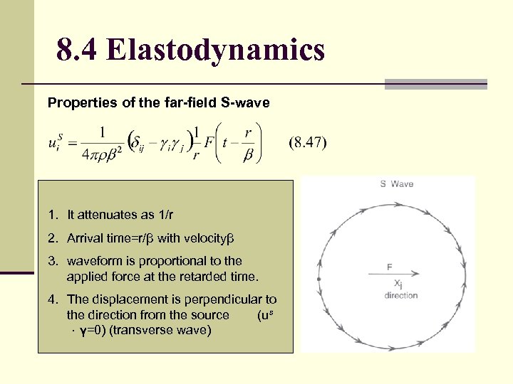 8. 4 Elastodynamics Properties of the far-field S-wave 1. It attenuates as 1/r 2.