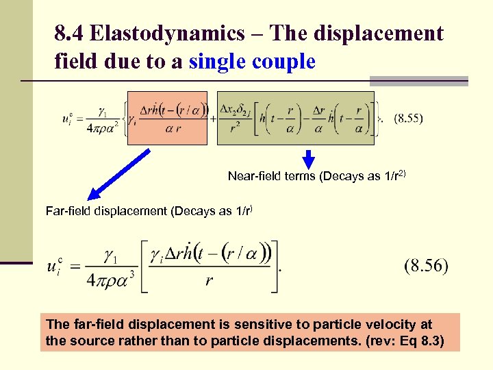 8. 4 Elastodynamics – The displacement field due to a single couple Near-field terms