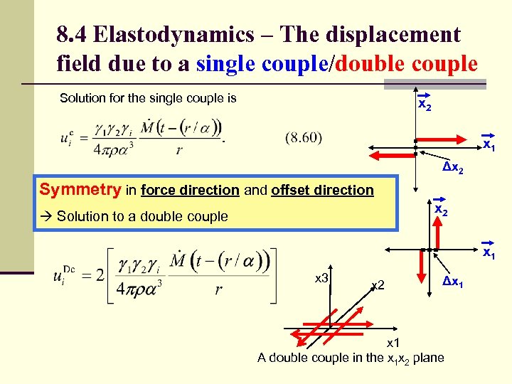 8. 4 Elastodynamics – The displacement field due to a single couple/double couple Solution