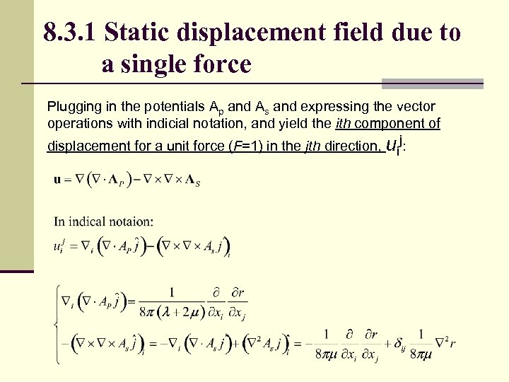 8. 3. 1 Static displacement field due to a single force Plugging in the