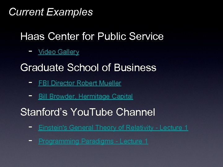 Current Examples Haas Center for Public Service - Video Gallery Graduate School of Business