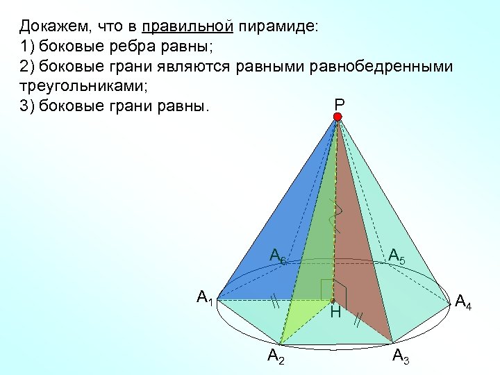 Докажем, что в правильной пирамиде: 1) боковые ребра равны; 2) боковые грани являются равными