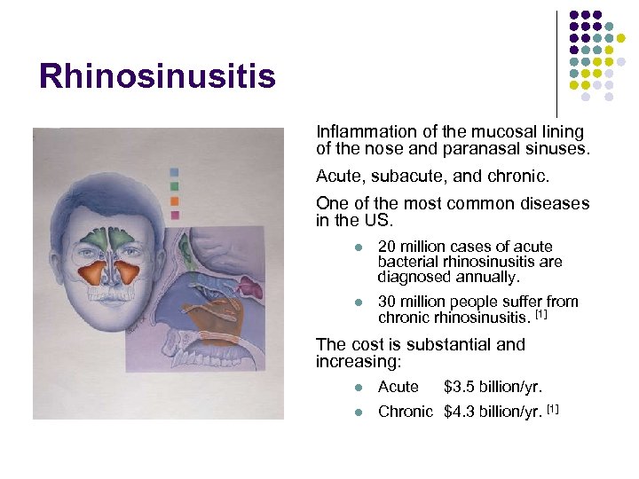 Rhinosinusitis Inflammation of the mucosal lining of the nose and paranasal sinuses. Acute, subacute,