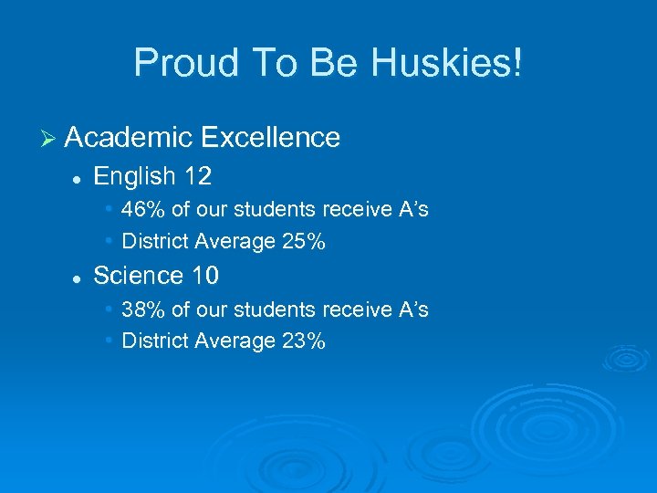 Proud To Be Huskies! Ø Academic Excellence l English 12 • 46% of our