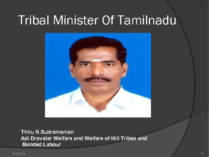 Tribal Minister Of Tamilnadu Thiru N. Subramanian Adi Dravidar Welfare and Welfare of Hill