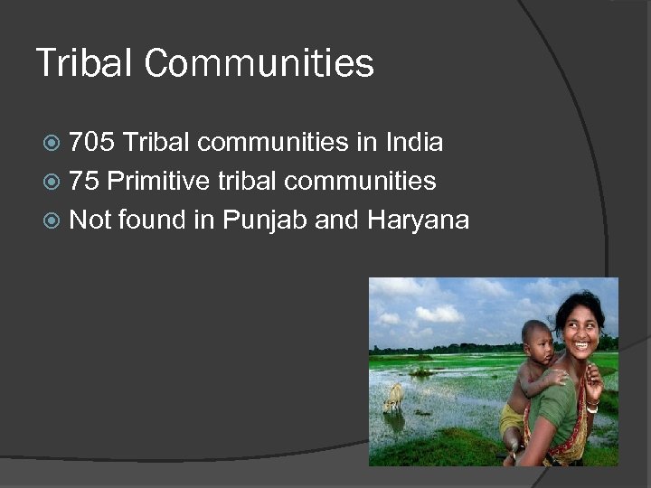 Tribal Communities 705 Tribal communities in India 75 Primitive tribal communities Not found in