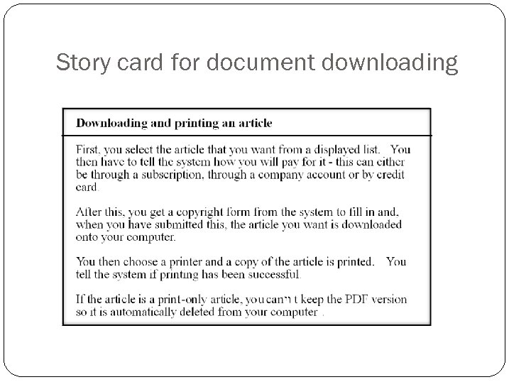 Story card for document downloading 