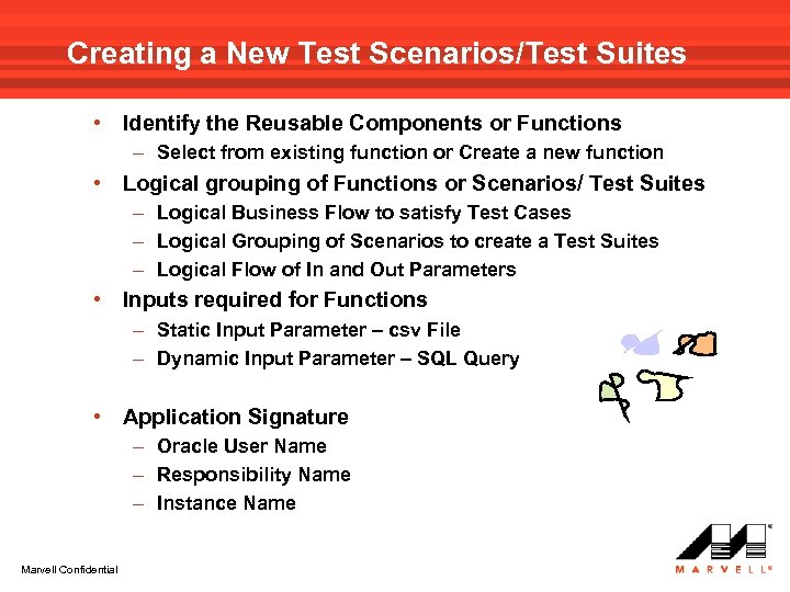 Creating a New Test Scenarios/Test Suites • Identify the Reusable Components or Functions –