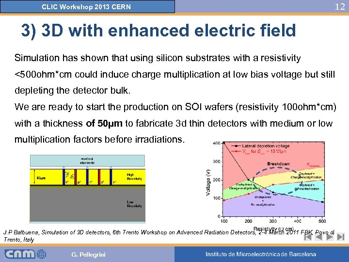 CLIC Workshop 2013 CERN 12 3) 3 D with enhanced electric field Simulation has