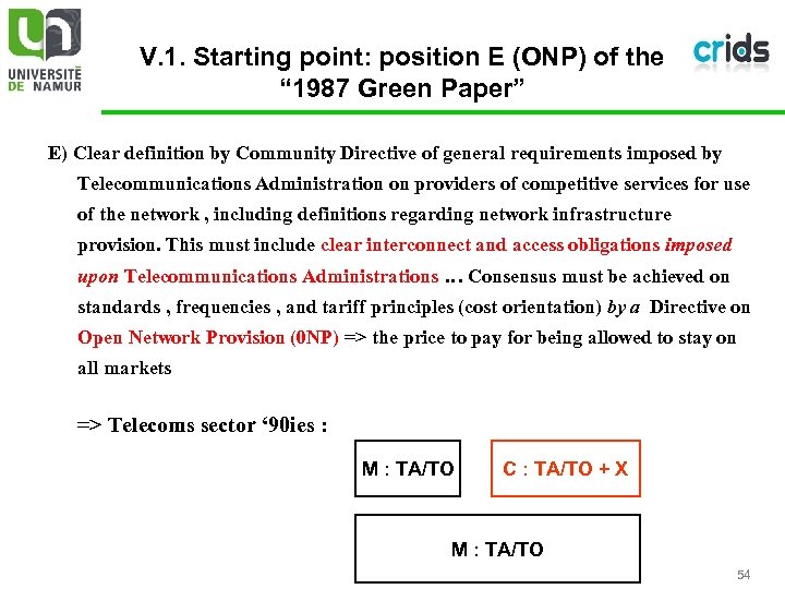 V. 1. Starting point: position E (ONP) of the “ 1987 Green Paper” E)