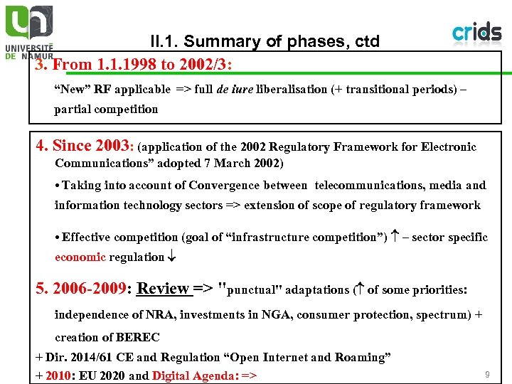 II. 1. Summary of phases, ctd 3. From 1. 1. 1998 to 2002/3: “New”