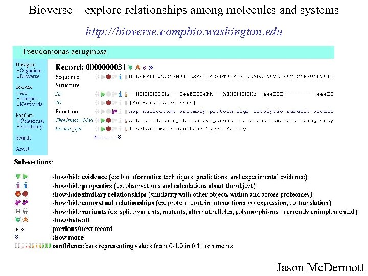 Bioverse – explore relationships among molecules and systems http: //bioverse. compbio. washington. edu Jason