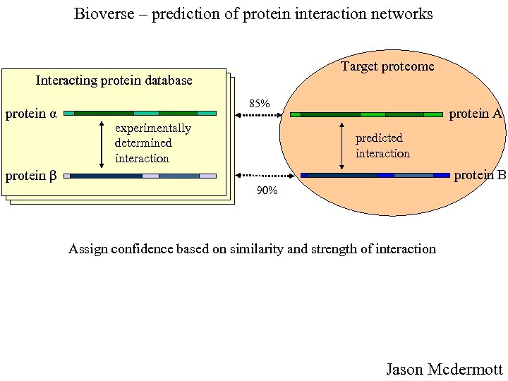 Bioverse – prediction of protein interaction networks Target proteome Interacting protein database protein α