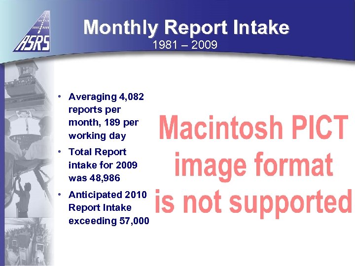 Monthly Report Intake 1981 – 2009 • Averaging 4, 082 reports per month, 189