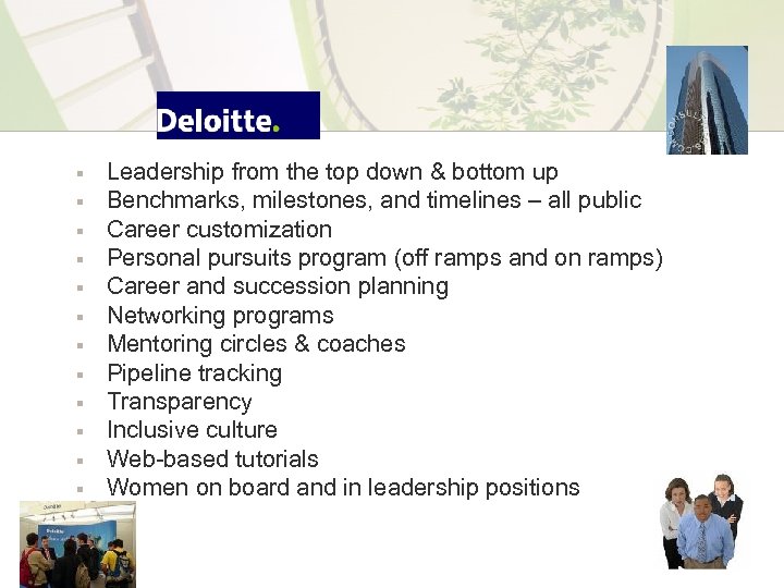 § § § Leadership from the top down & bottom up Benchmarks, milestones, and