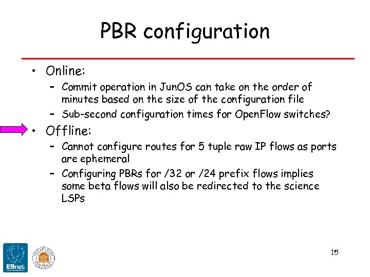 PBR configuration • Online: – Commit operation in Jun. OS can take on the