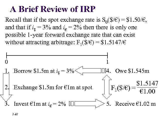 A Brief Review of IRP Recall that if the spot exchange rate is S