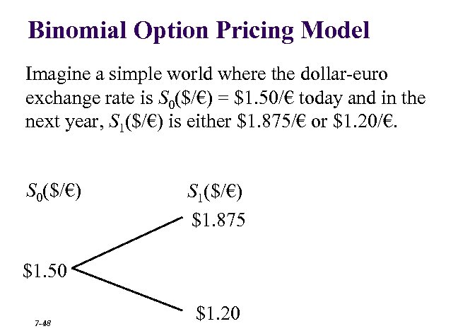 Binomial Option Pricing Model Imagine a simple world where the dollar-euro exchange rate is