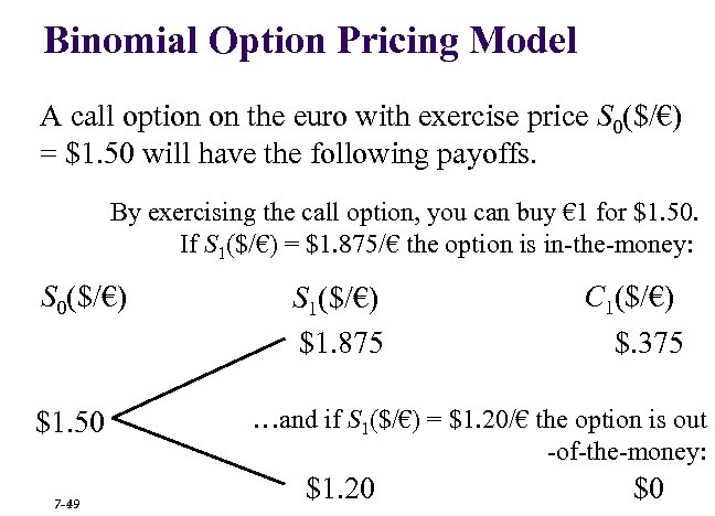 Binomial Option Pricing Model A call option on the euro with exercise price S