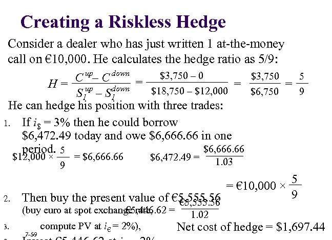Creating a Riskless Hedge Consider a dealer who has just written 1 at-the-money call