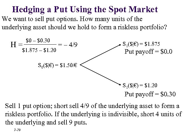 Hedging a Put Using the Spot Market We want to sell put options. How
