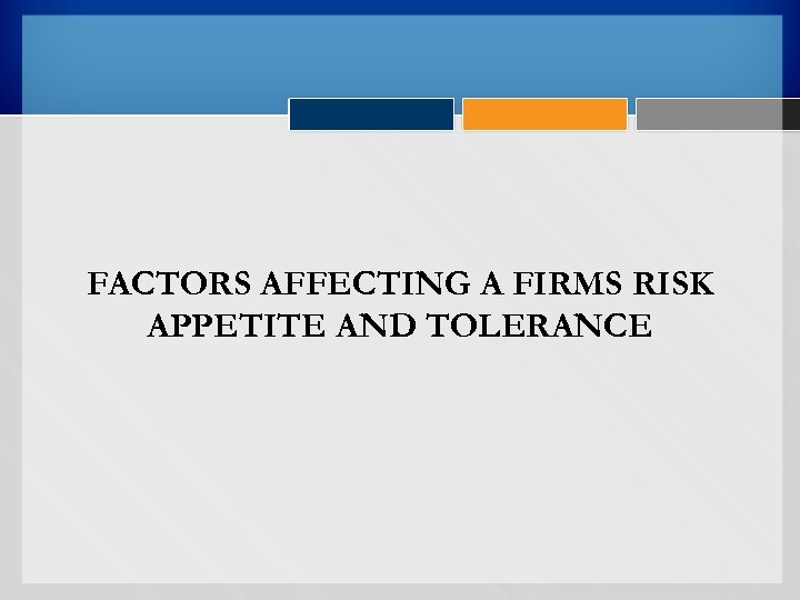 FACTORS AFFECTING A FIRMS RISK APPETITE AND TOLERANCE 