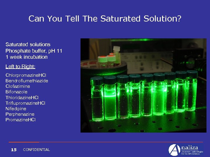 Can You Tell The Saturated Solution? Saturated solutions Phosphate buffer, p. H 11 1