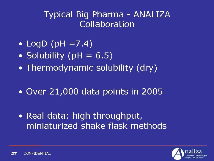 Typical Big Pharma - ANALIZA Collaboration • Log. D (p. H =7. 4) •