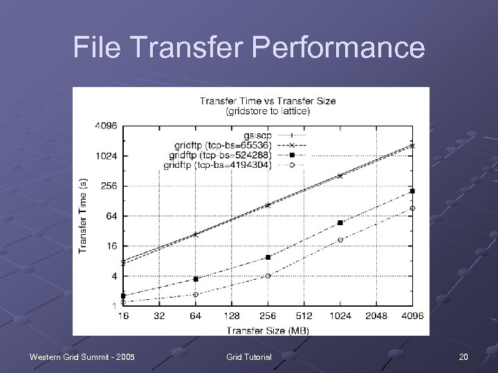 File Transfer Performance Western Grid Summit - 2005 Grid Tutorial 20 