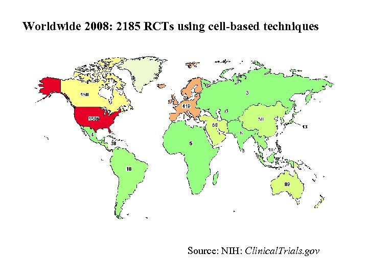 Worldwide 2008: 2185 RCTs using cell-based techniques Source: NIH: Clinical. Trials. gov 