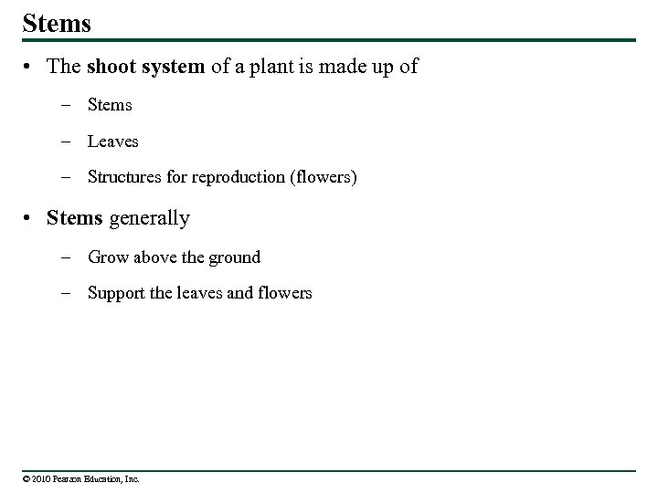 Stems • The shoot system of a plant is made up of – Stems