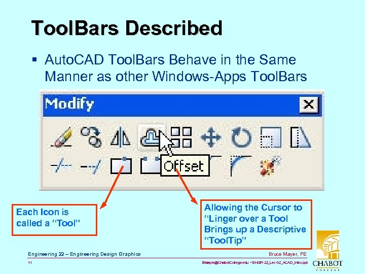 Tool. Bars Described § Auto. CAD Tool. Bars Behave in the Same Manner as