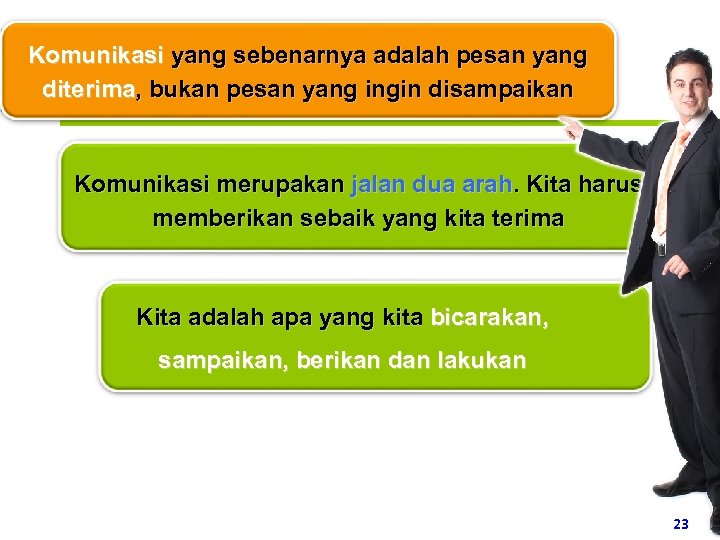 Komunikasi yang sebenarnya adalah pesan yang diterima, bukan pesan yang ingin disampaikan Komunikasi merupakan